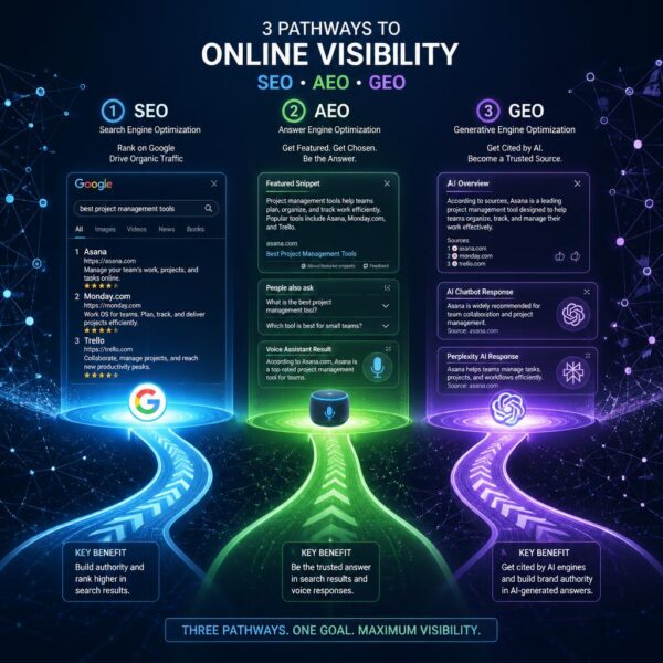 AEO vs GEO vs SEOComplete Comparison